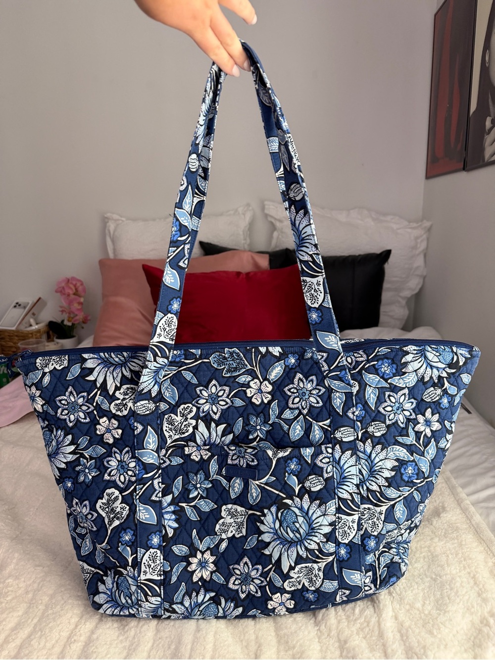 Quilted Vera Bradley Floral Navy Tote Bag - Women